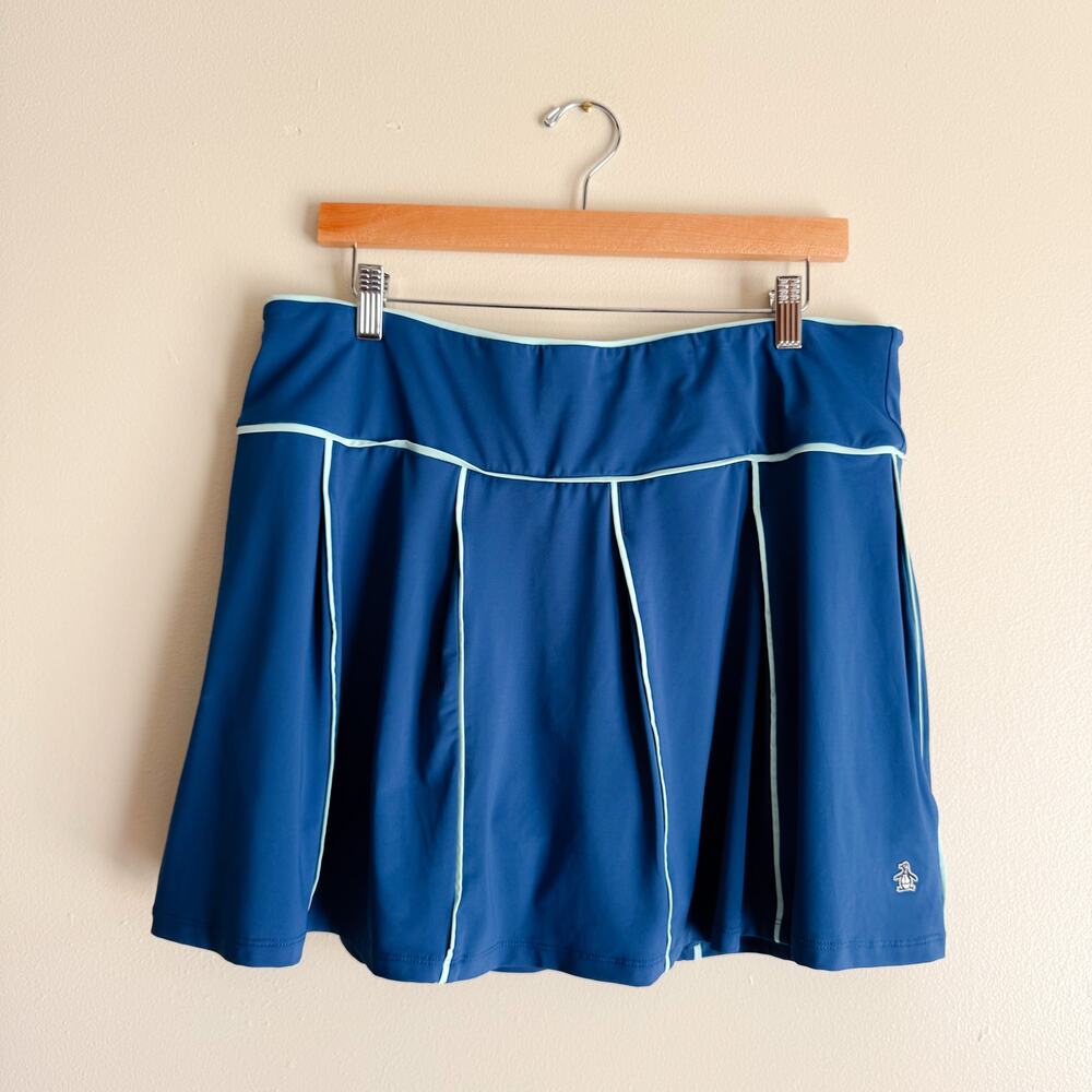 Penguin Blue on Blue Piped Pleated Lined Skort XL Golf Tennis Country Club - Picture 2 of 10